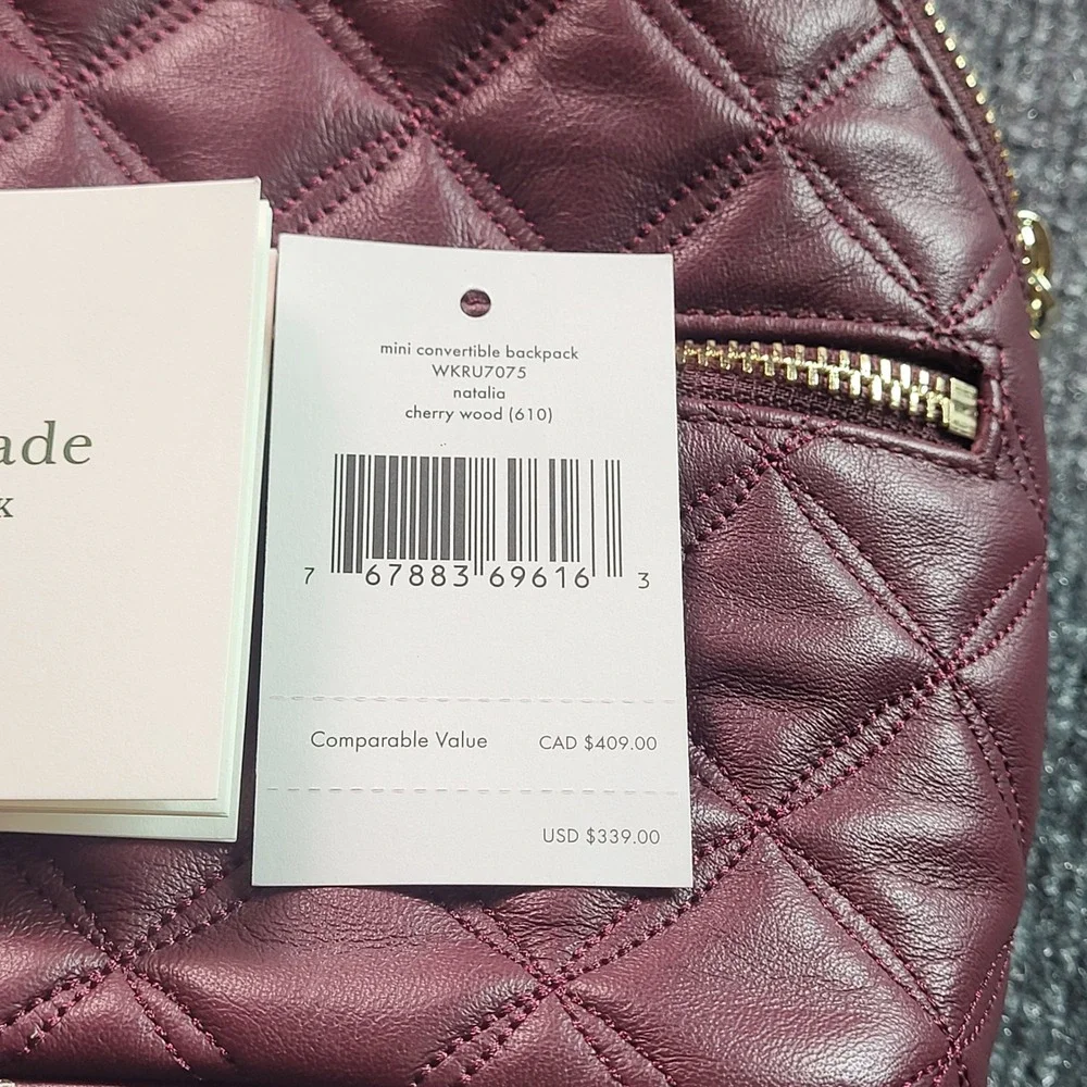 Kate Spade Natalia Mini Convertible Backpack Cherrywood Quilted Leather - Picture 6 of 13